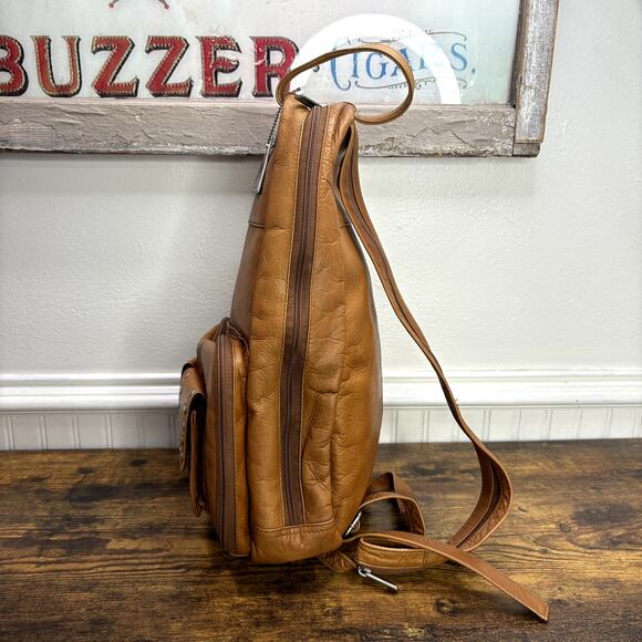 Lavive Sling Bag Convertible Backpack Tan Leather Stud Trim Pockets Boho Western - Picture 13 of 16